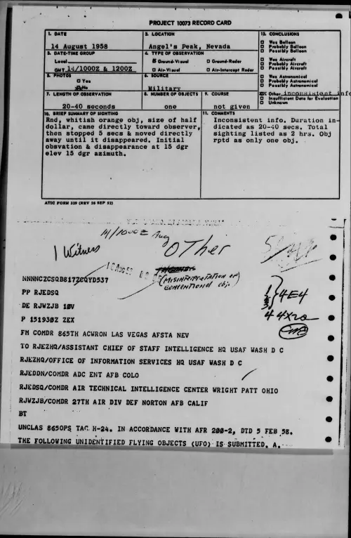 First page of 1958.08 - 8863769 - Angel's Peak, Nevada
