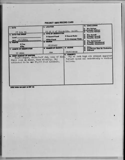First page of 1959.02 - 9079171 - 29 Mi W of Oceanside, Calif