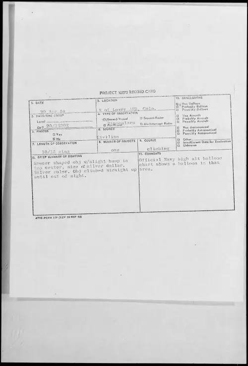 First page of 1958.04 - 6968475 - N of Lowry AFB, Colo