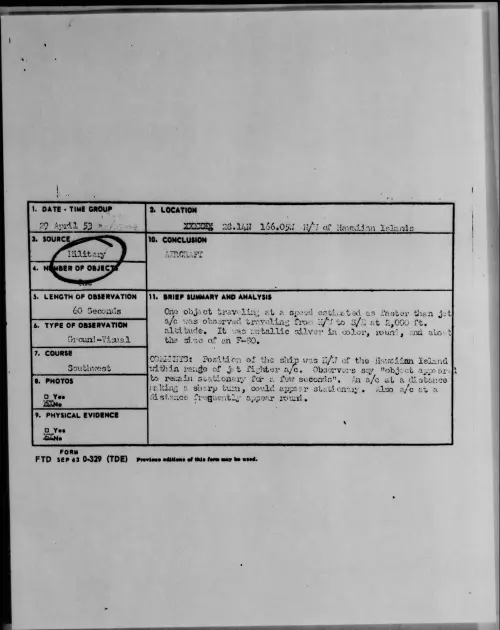 First page of 1953.04 - 6384738 - 28.14N 166.05W N-W of Hawaiian Islands