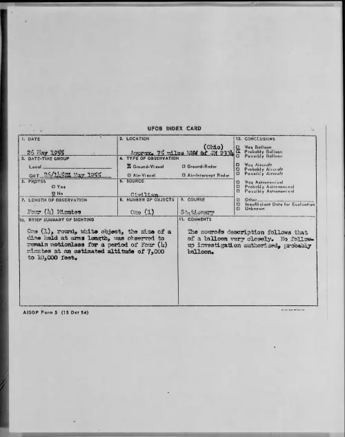 First page of 1955.05 - 6963817 - Approx. 75 miles WNW of JM 2334 (Ohio)