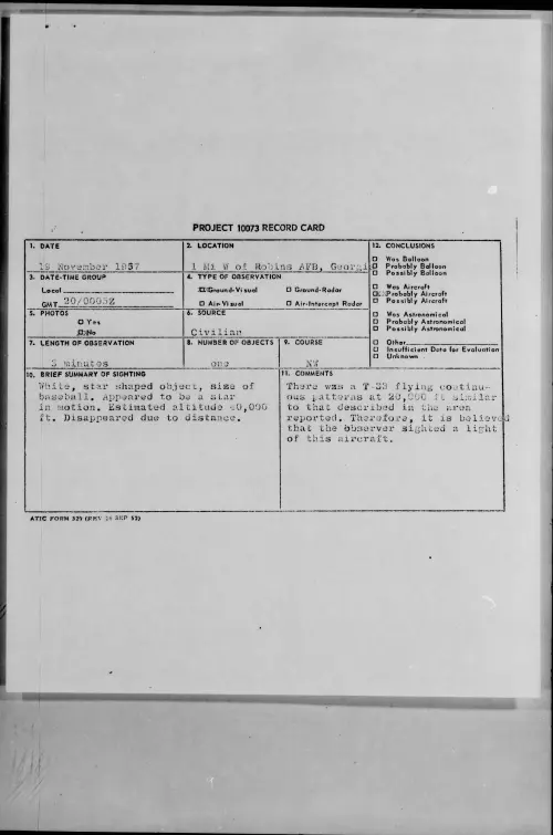 First page of 1957.11 - 6783259 - 1 Mi W of Robins AFB, Georgia