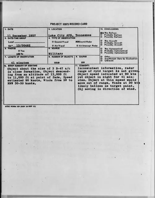 First page of 1957.12 - 6969972 - Lake City AFS, Tennessee