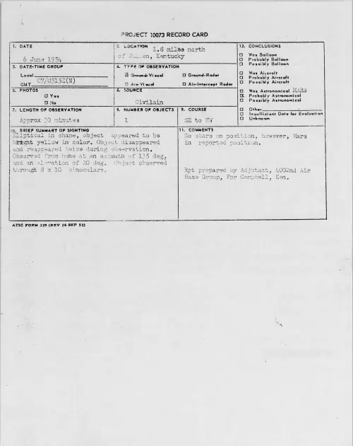 First page of 1954.06 - 8713486 - 1.8 miles north of Julien, Kentucky