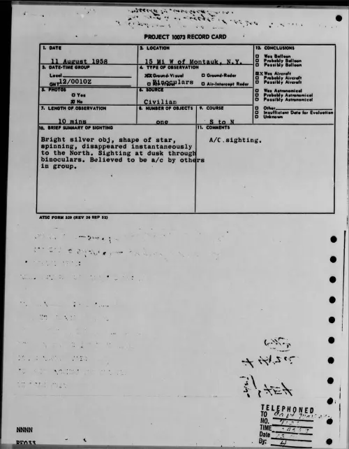 First page of 1958.08 - 8862216 - 15 Mi W Of Montuak, N. Y