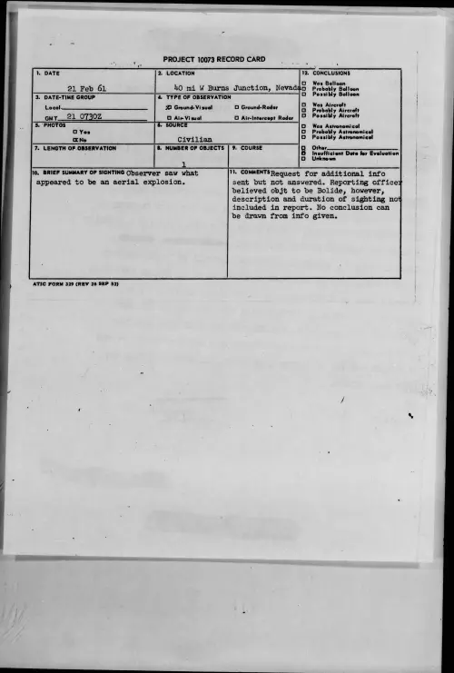 First page of 1961.02 - 8637839 - 40 mi W Burns Junction, Nevada