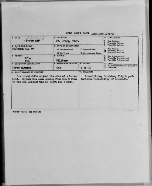 First page of 1957.11 - 6781964 - Ft. Bragg, NCar