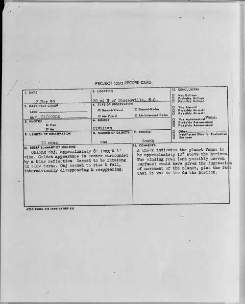 First page of 1959.11 - 6964248 - 20 Mi N Of Statesville, N.C