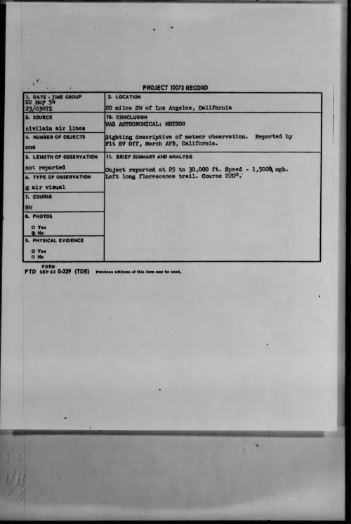 First page of 1954.05 - 6781735 - 20 miles SW of Los Angeles, California