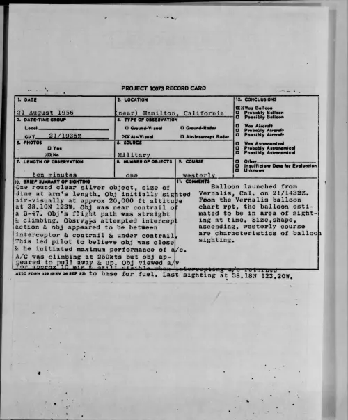 First page of 1956.08 - 7069737 - (near) Hamilton, California