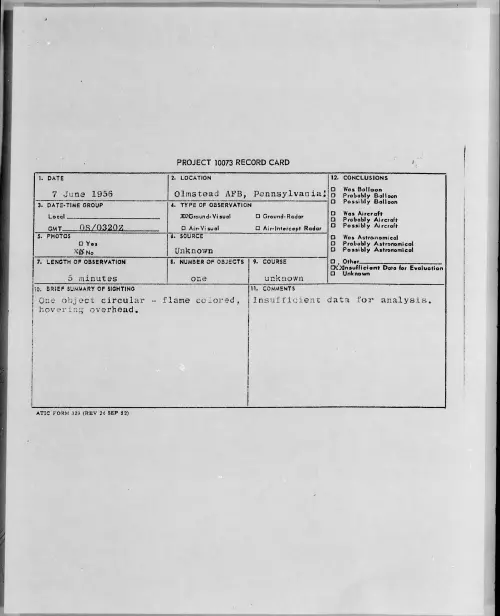 First page of 1956.06 - 6786297 - Olmstead AFB, Pennsylvania
