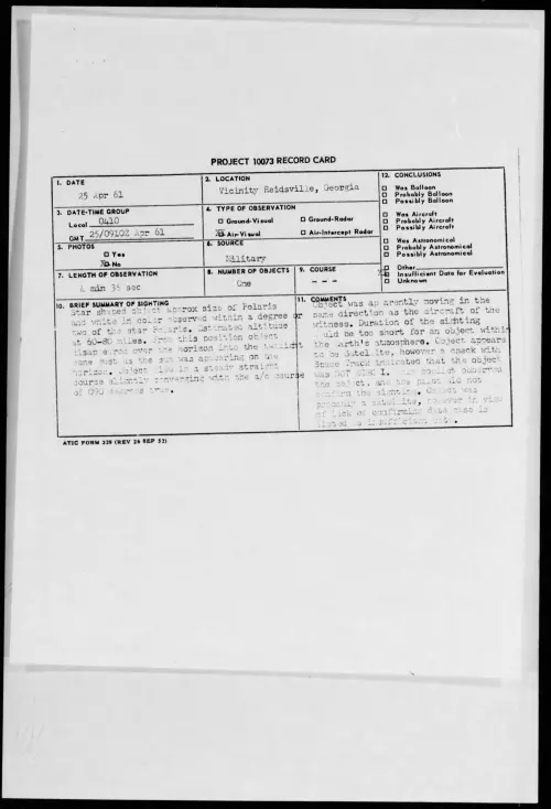 First page of 1961.04 - 8677352 - Vicinity Reidsville, Georgia