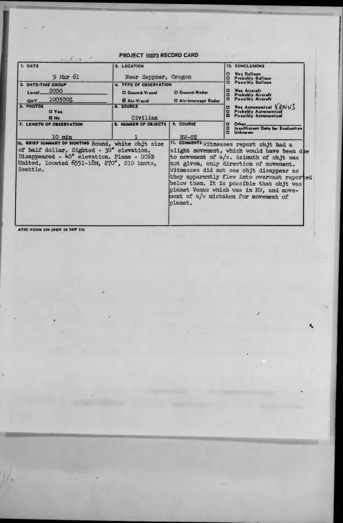 First page of 1961.03 - 8643266 - Near Heppner, Oregon