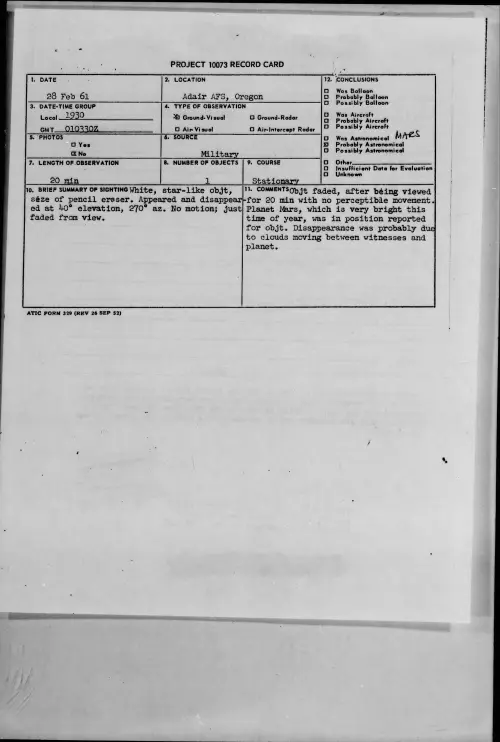 First page of 1961.02 - 8638972 - Adair AFS, Oregon