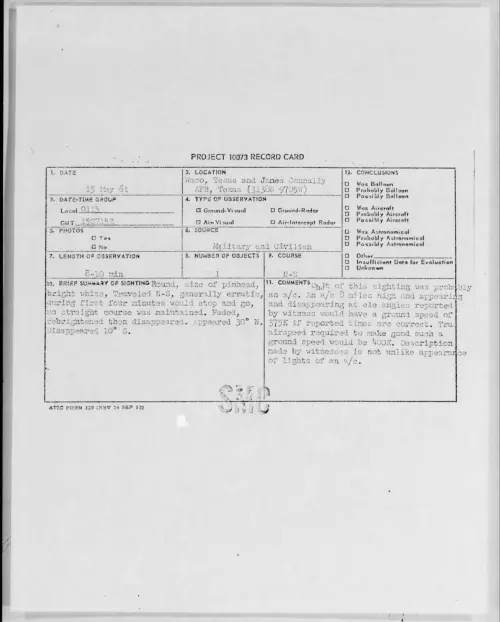 First page of 1961.05 - 8683775 - Waco, Texas and Janes Connally AFB, Texas (3138N 9705W)
