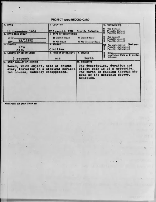 First page of 1957.12 - 6970128 - Ellsworth AFB, South Dakota
