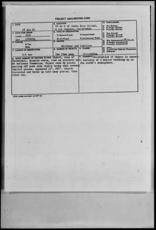 First page of 1961.01 - 8628281 - 40 mi W of Santa Rosa Island