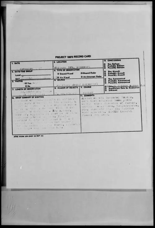 First page of 1957.11 - 6778973 - Whitman AFB, Missouri