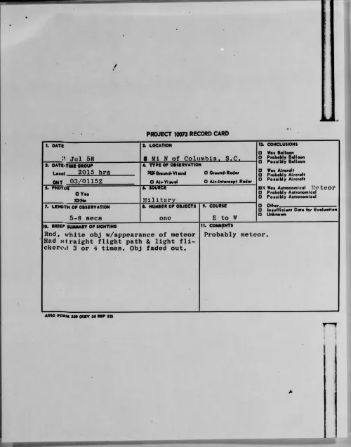 First page of 1958.07 - 8849721 - 5 Mi N Of Columbia, S. C