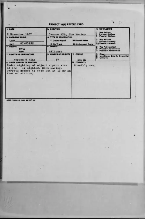 First page of 1957.11 - 6780703 - Cannon AFB, New Mexico