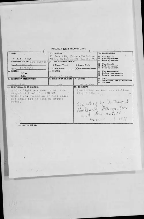 First page of 1957.07 - 6961835 - Forbes AFB, Kansas