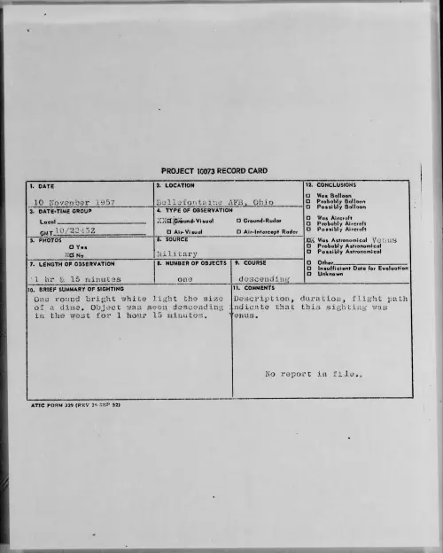 First page of 1957.11 - 6782537 - Bellefontaine AFB, Ohio