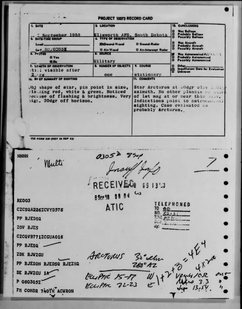 First page of 1958.09 - 8868285 - Ellsworth AFB, South Dakota