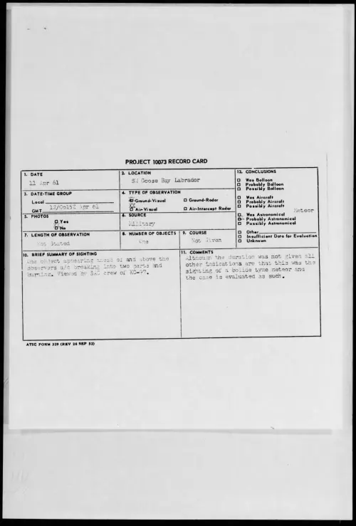 First page of 1961.04 - 8676231 - SW Goose Bay Labrador