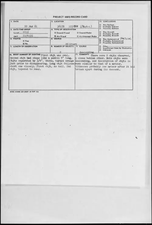 First page of 1961.03 - 8672395 - 3617N 12547W (PACIFIC)