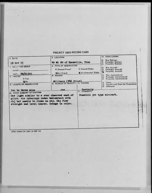First page of 1955.10 - 7339694 - 40 Mi NW of Knoxville, Tenn