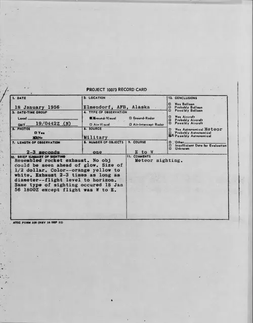 First page of 1956.01 - 7340309 - Elmendorf, AFB, Alaska