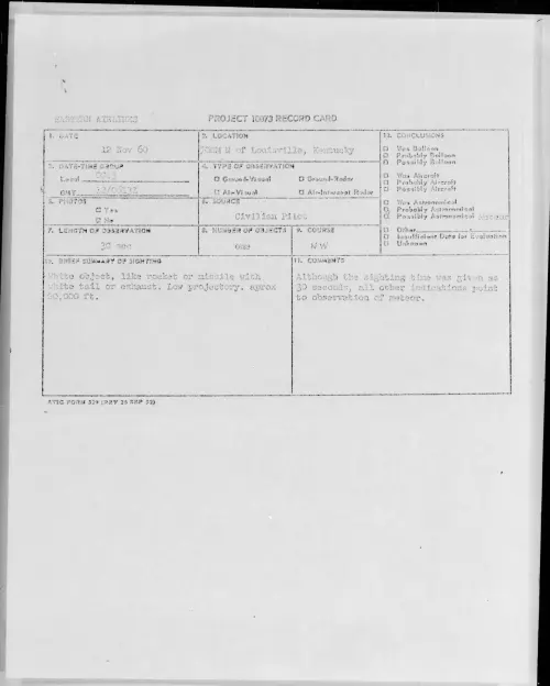 First page of 1960.11 - 8238189 - 50 NM N of Louisville, Kentucky