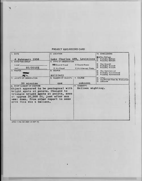 First page of 1956.02 - 7340461 - Lake Charles, AFB, Louisiana