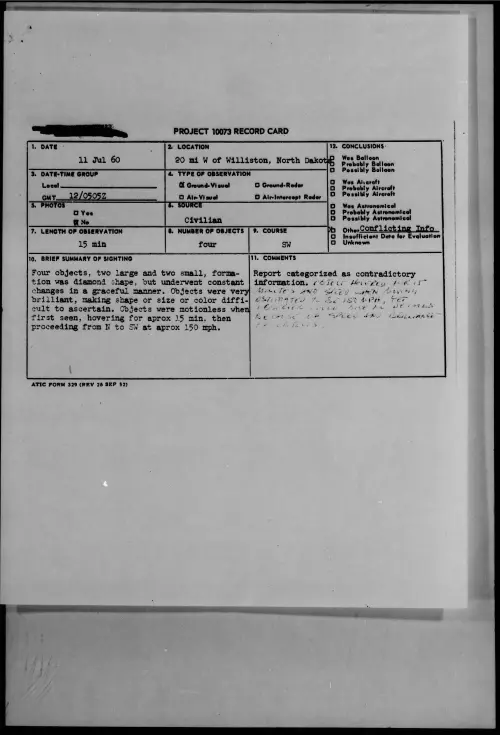 First page of 1960.07 - 7815013 - 20 mi W of Williston, North Dakota