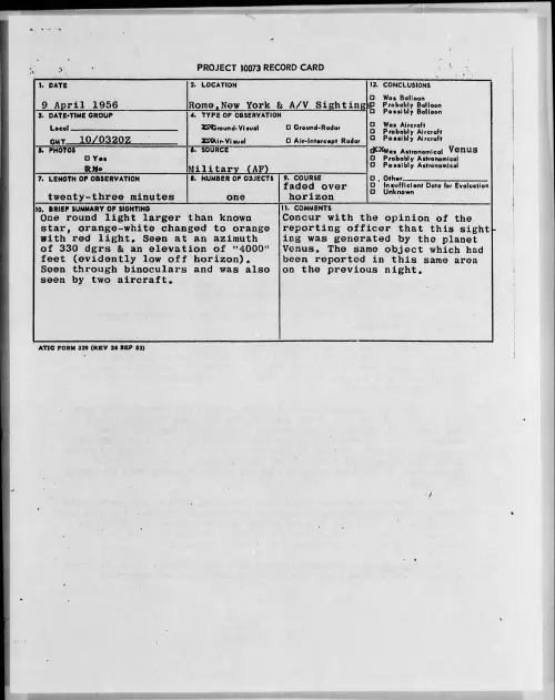 First page of 1956.04 - 6785570 - Rome, New York and A-V Sightings