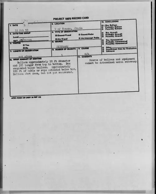 First page of 1959.02 - 9079040 - W of Tanana, Alaska