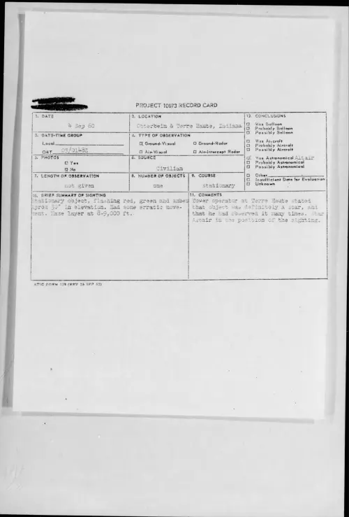 First page of 1960.09 - 8227230 - Otterbein and Terre Haute, Indiana
