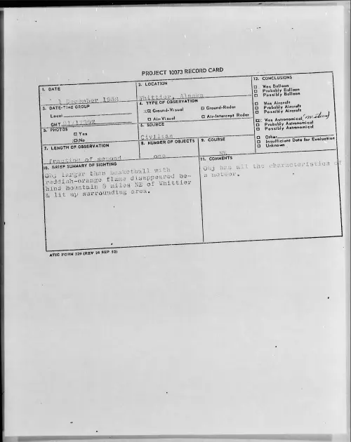 First page of 1958.12 - 7203220 - Whittier, Alaska