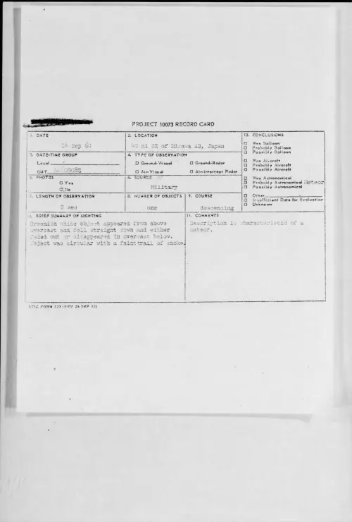 First page of 1960.09 - 8228009 - 40 mi SE Of Misawa AB, Japan