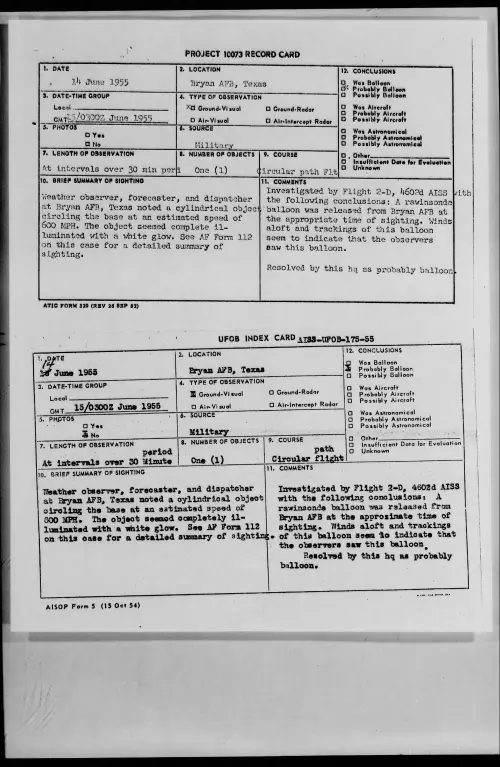 First page of 1955.06 - 6965563 - Bryan AFB, Texas