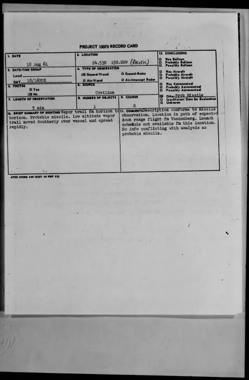 First page of 1961.08 - 8299893 - 24.53N 150.22W (PACIFIC)