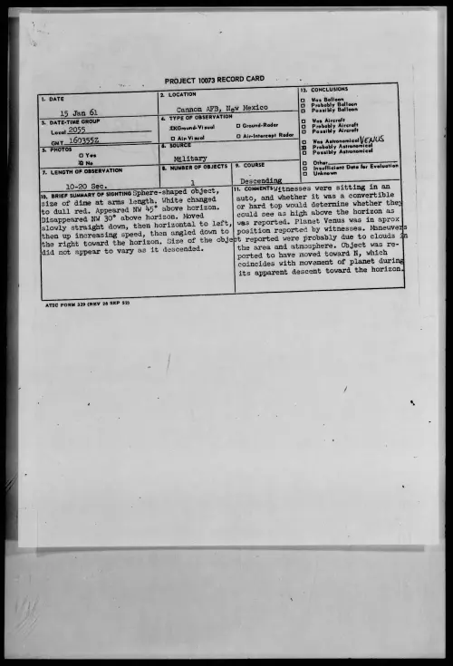 First page of 1961.01 - 8627992 - Cannon AFB, New Mexico