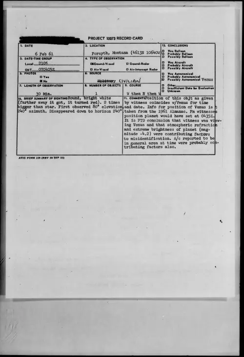 First page of 1961.02 - 8632881 - Forsyth, Montana (4613N 10640W)