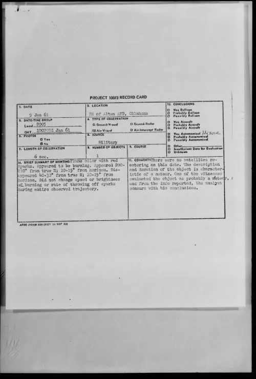 First page of 1961.01 - 8617595 - SE of Altus AFB, Oklahoma
