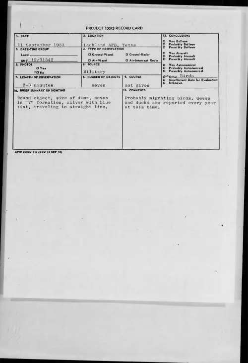 First page of 1957.09 - 7228598 - Lackland AFB, Texas