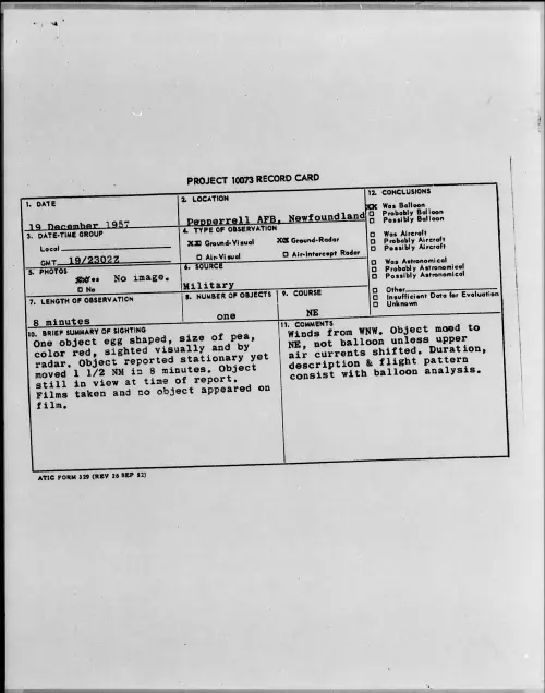 First page of 1957.12 - 6970924 - Pepperrell AFB, Newfoundland
