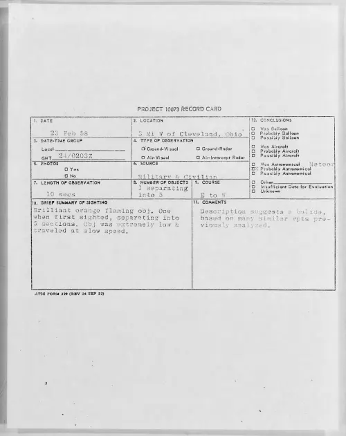 First page of 1958.02 - 6961572 - 3 Mi W of Cleveland, Ohio