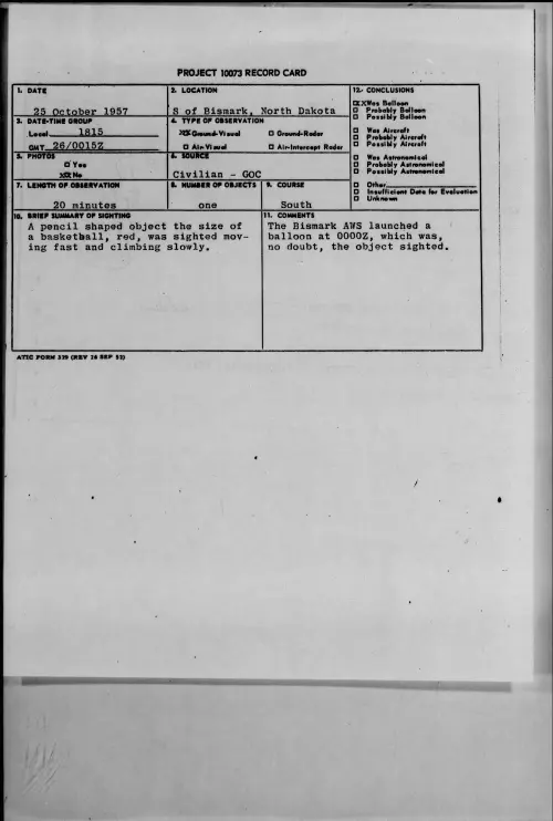 First page of 1957.10 - 7227650 - S of Bismark, North Dakota
