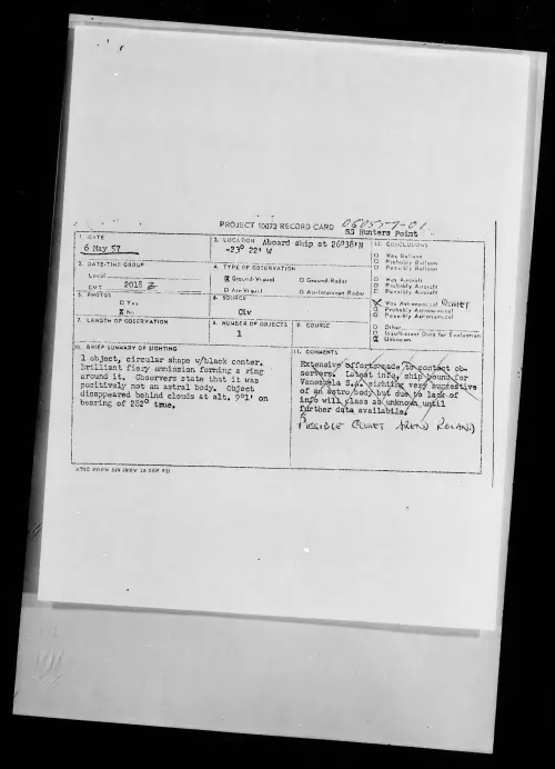 First page of 1957.05 - 6789345 - Abroad ship at 26 Degrees 38'N-23 Degrees 22' W