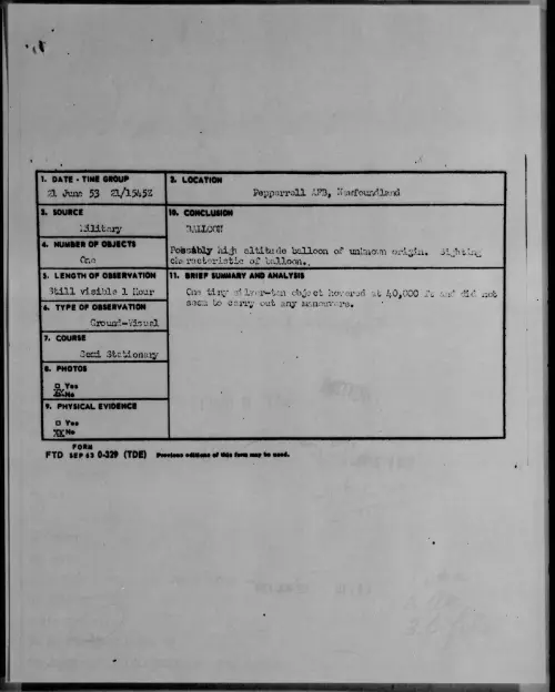 First page of 1953.06 - 6385359 - Pepperrell AFB, Newfoundland
